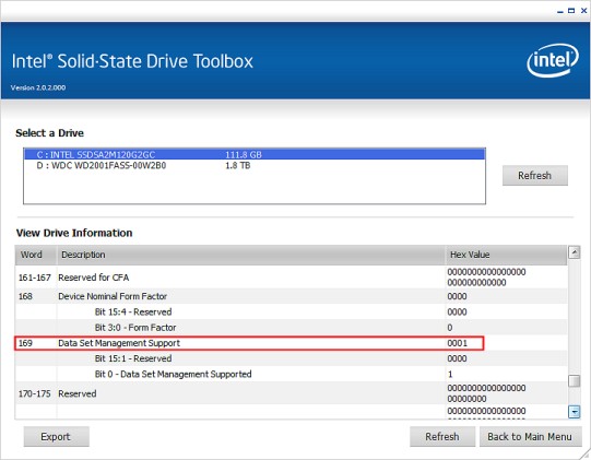 Data Set Management Support in Intel's SSD Toolbox