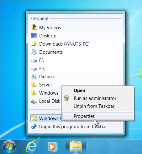 Windows Explorer Shortcut Properties