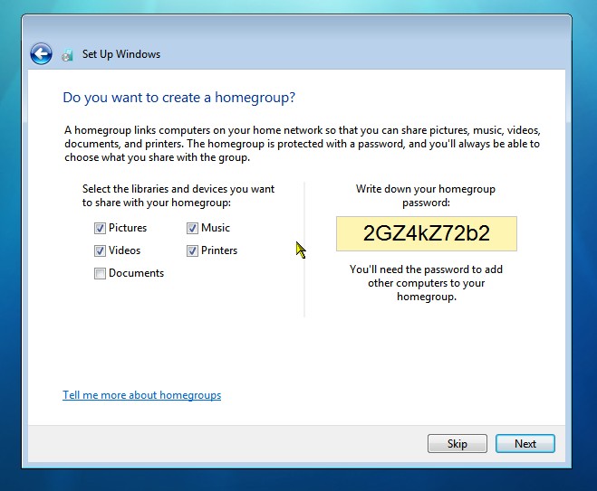 Windows 7 Homegroup setup