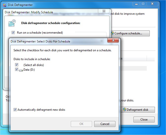 Disk Defragmenter Schedule