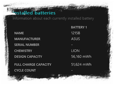 Battery Report Installed batteries