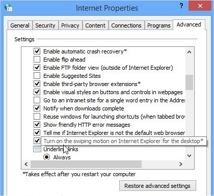 Internet Explorer Swipe