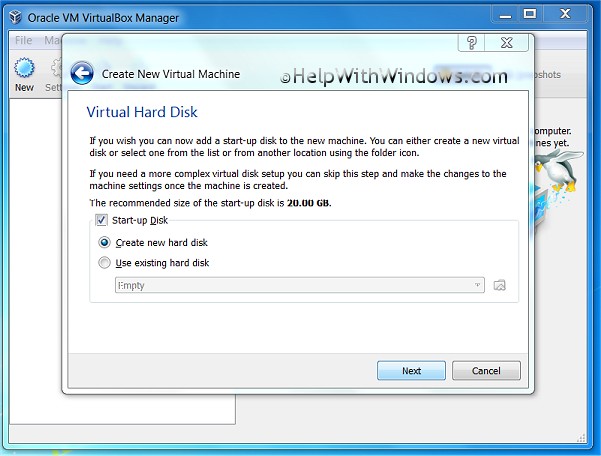 Oracle VirtualBox VM Create Disk