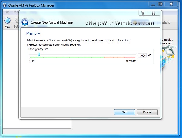 Oracle VirtualBox VM Select Memory