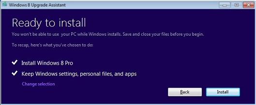 Windows Upgrade Assistant Windows 8 Start Install