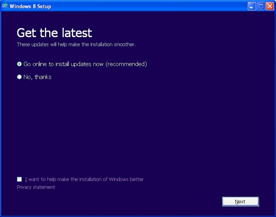 Windows 8 Setup - Get upgrades