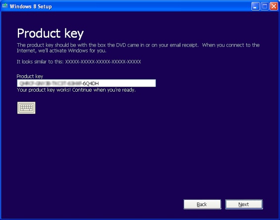 Windows 8 Setup - Enter Product key