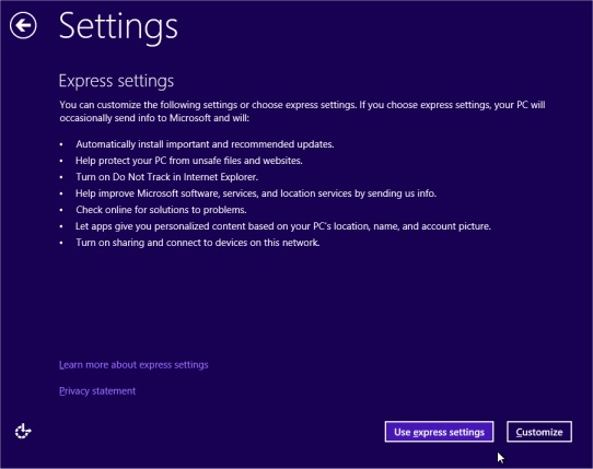 Windows 8 Setup - Settings