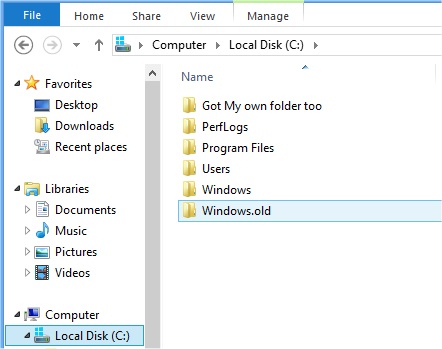 Windows 8 Setup - Windows.old folder
