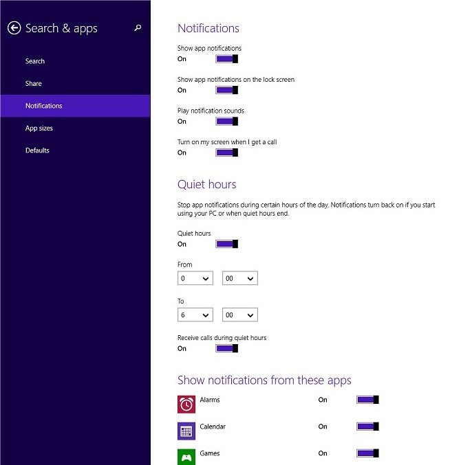 Windows 8.1 Search & app Settings