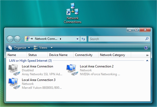 Shortcut to Open Network Connections in Windows Vista