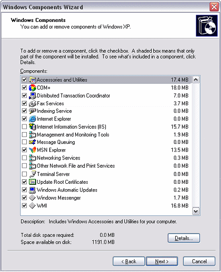 Uninstall Additional Windows Components