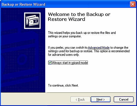 Backup or Restore Wizard