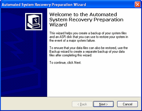 Automated System Recovery Preparation Wizard