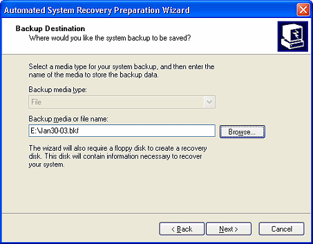 Automated System Recovery Preparation Wizard