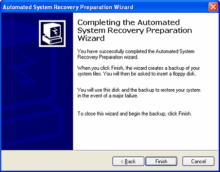 Completing Automated System Recovery Preparation Wizard