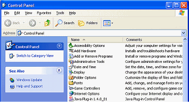 Windows XP's Classic Control Panel View