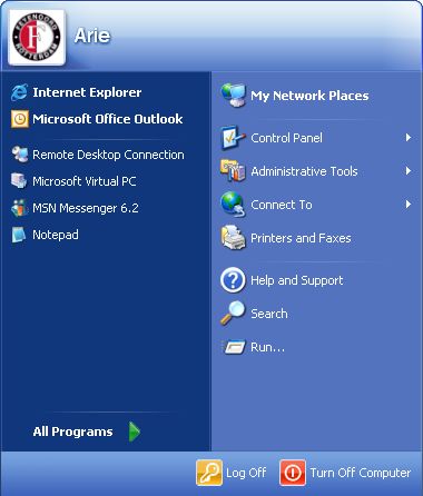 Windows XP Start menu