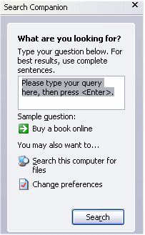 Windows XP IE Search Assistant
