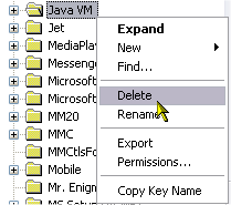 Delete registry subkey HKEY_LOCAL_MACHINE\SOFTWARE\Microsoft\Java VM