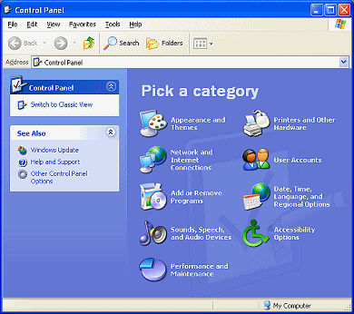 Windows XP's new Control Panel