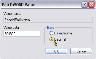 Change the Base of the 'Value data' to 'Decimal'
