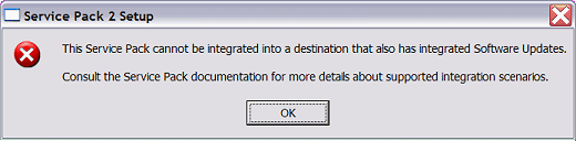 This service pack can't be integrated error